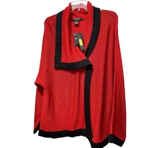 NWT Ellen Tracy Cardigan Sweater LARGE Red w Black